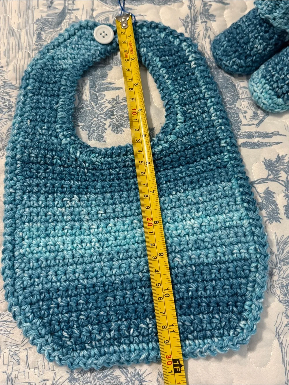 Handmade Blue Ombre Crochet Baby Bib with Button Closure